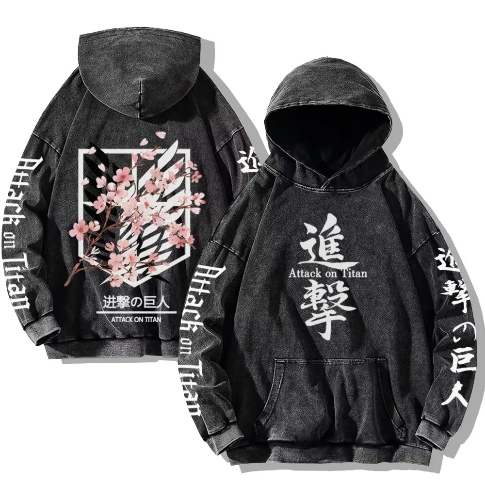 Vintage Washed Men's Hoodies Shield Print Hooded Sweatshirt Hip Hop Streetwear Y2K Hooded Pullover Y2K Loose Casual Tops