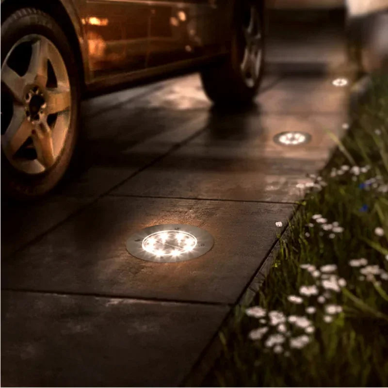 4Pcs LED Solar Garden Lights Outdoor Lighting Floor Lamps 8 LED Underground Deck Light Solar Powered Panel Garden Spot Lights