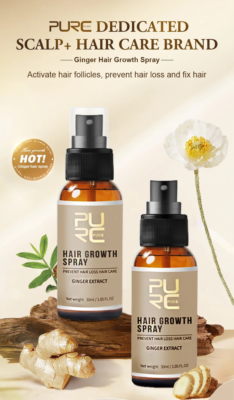 PURC Ginger Hair Spray Root Strengthening Oil Nourishing & Repairing Serum Hair Care Products Set for Men Women