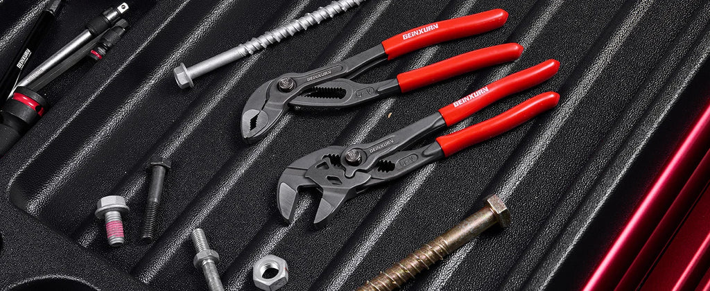 7' Groove Joint Pliers W/ Button Adjustment, 1.5' Max Capacity, CR-V Steel, Parallel Jaws for Plumbing