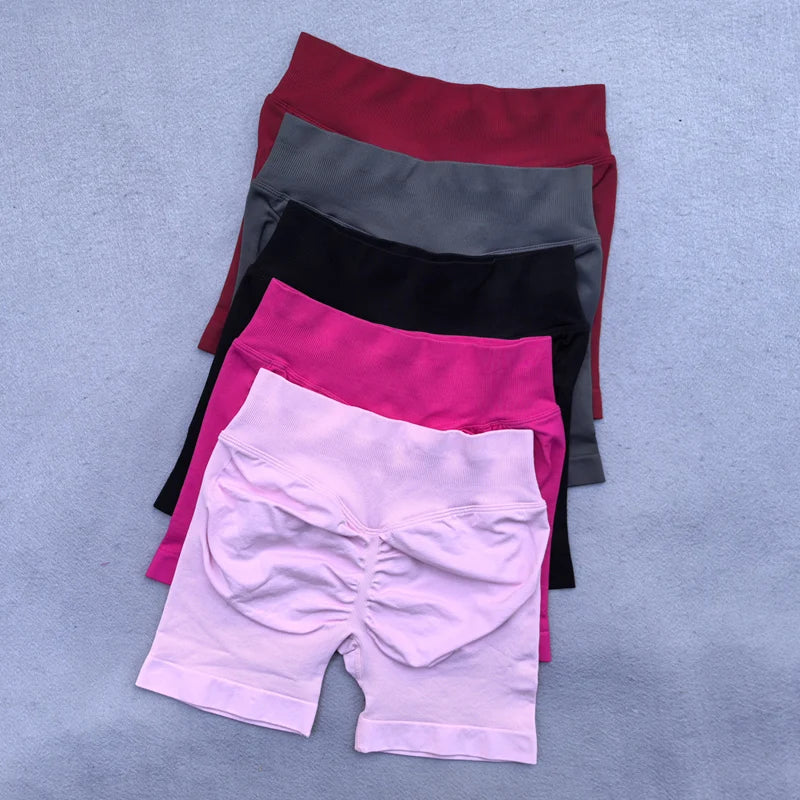 Gym Shorts Women Fitness Sports Biker Shorts 4.5" Low Ribbed Band Yoga Shorts Workout Scrunch Butt Seamless Leggings