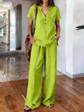 Solid Color Casual Loose Pants Sets For Women 2026 Elegant Summer Women's Two Pieces Suit Full Trouser Set Female Outfit Clothes