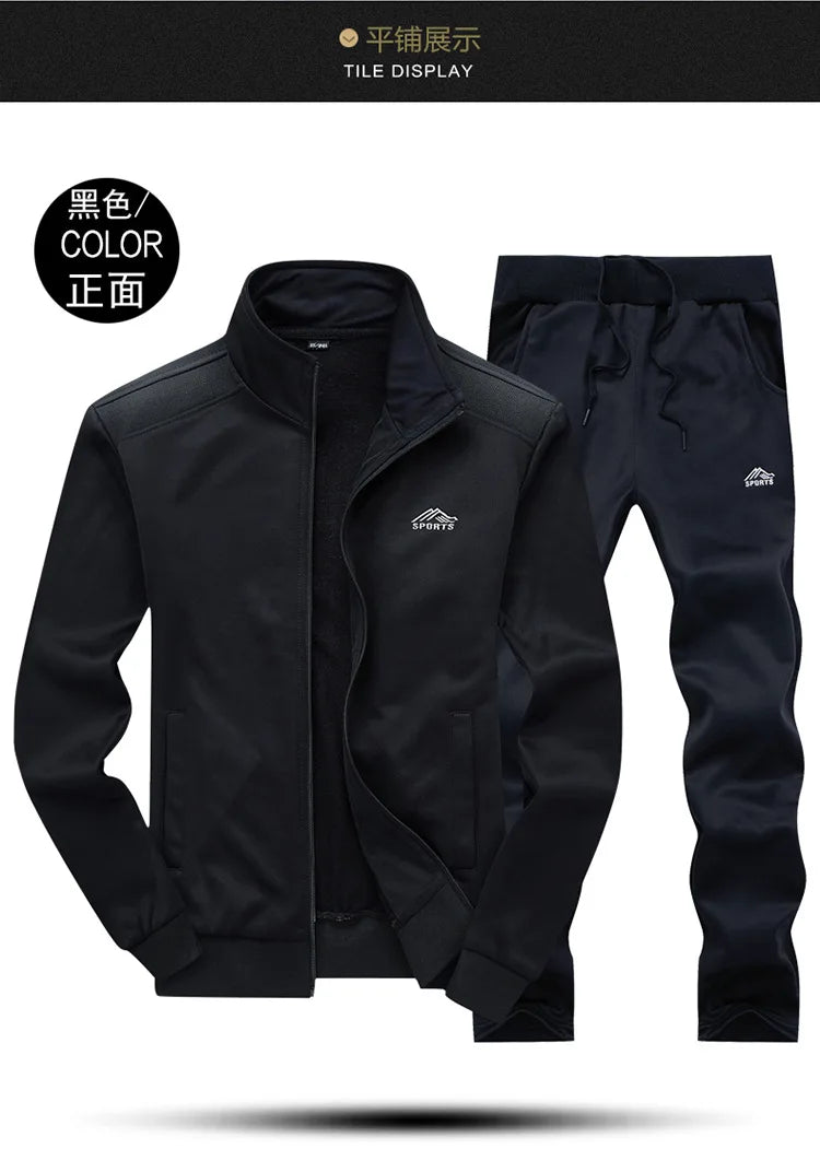 2025 Gym Spring Jacket + Pants Casual Tracksuit Men Sportswear Tracksuits Men Polyester Sweatshirt Sporting Fleece ropa hombre