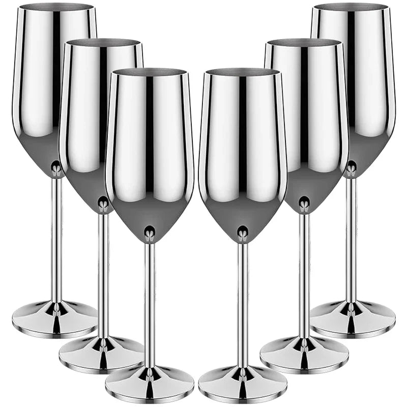 6Pcs Stainless Steel Unbreakable Metal Wine Glasses 220ml/250ml Cocktail Cups for Bar Drinking Glasses
