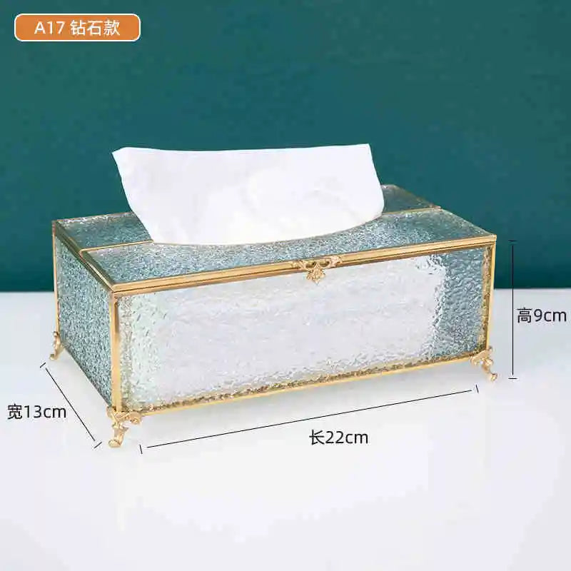 Vintage Brass Glass Tissue Box Living Room paper Storage Holder Tea Table Desktop Paper Box Hotel Restaurant Tissue Organizer