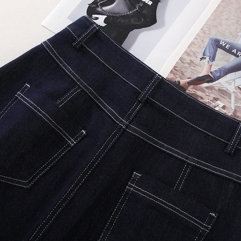 Dark Blue Denim Mid-Calf Skirts For Women 2025 New Spring and Summer Casual Loose Streetwear Office Lady Chic Long Skirts