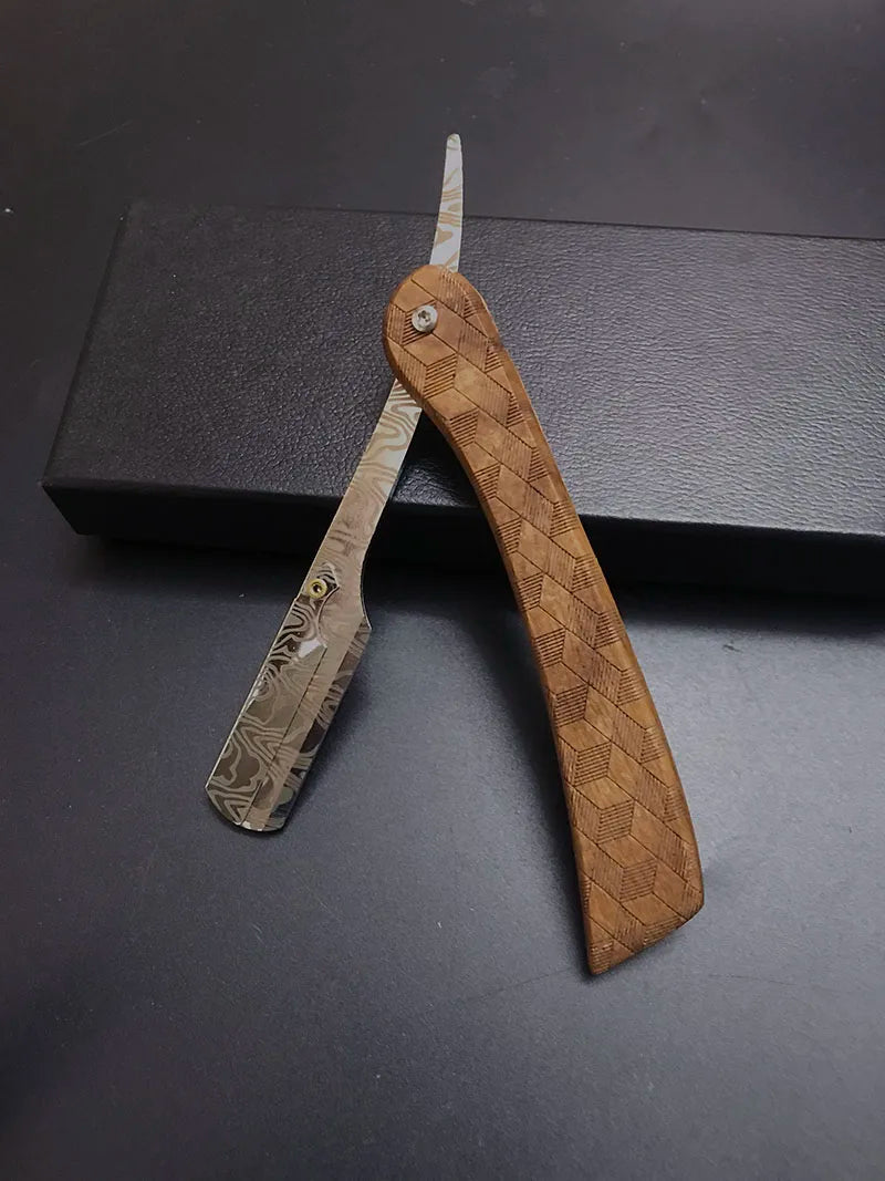 wooden trimmer manual shaver professional straight edge stainless steel sharp barber razor folding shaving blade shave beard cut