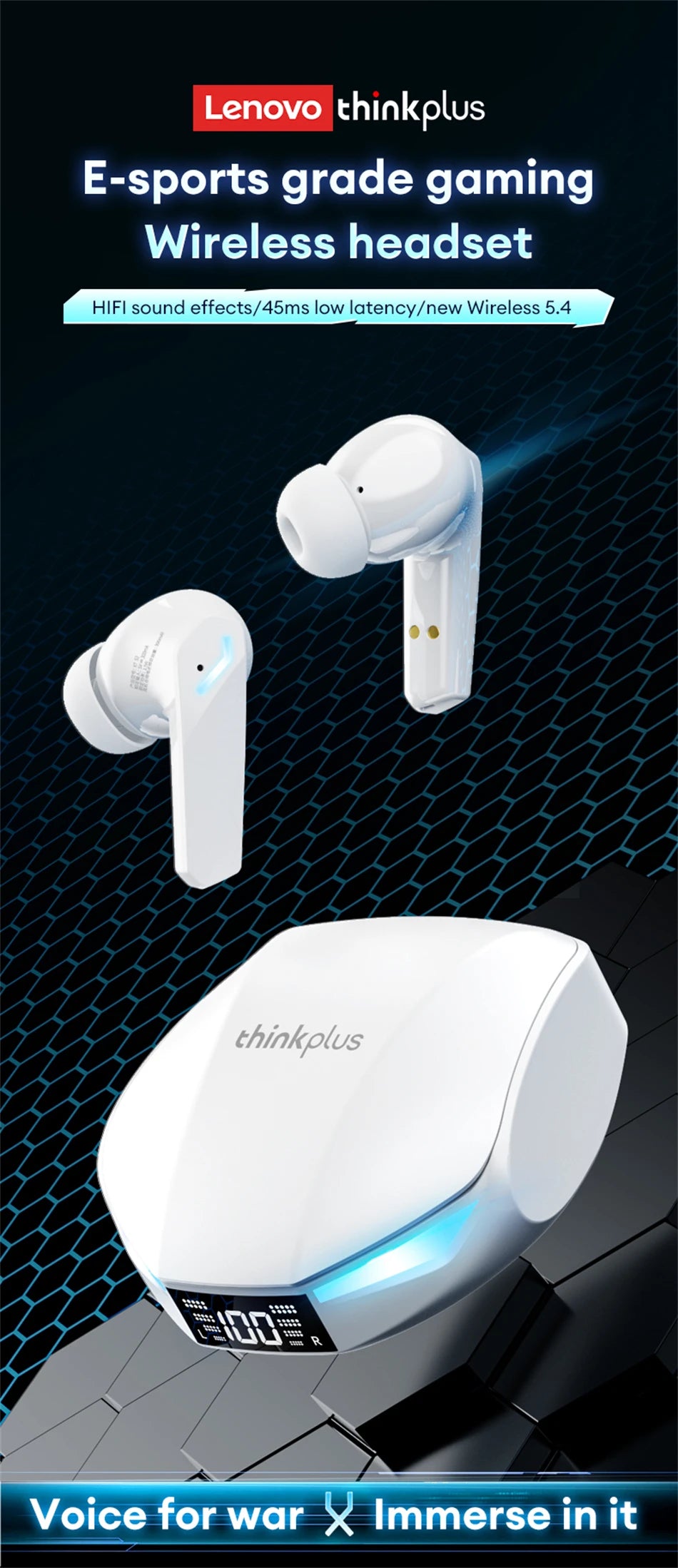 Lenovo XT53 Wireless Bluetooth 5.4 Earphones LED Digital Display Waterproof Earbuds Noise Cancelling Gaming Headset GM2 Pro Max