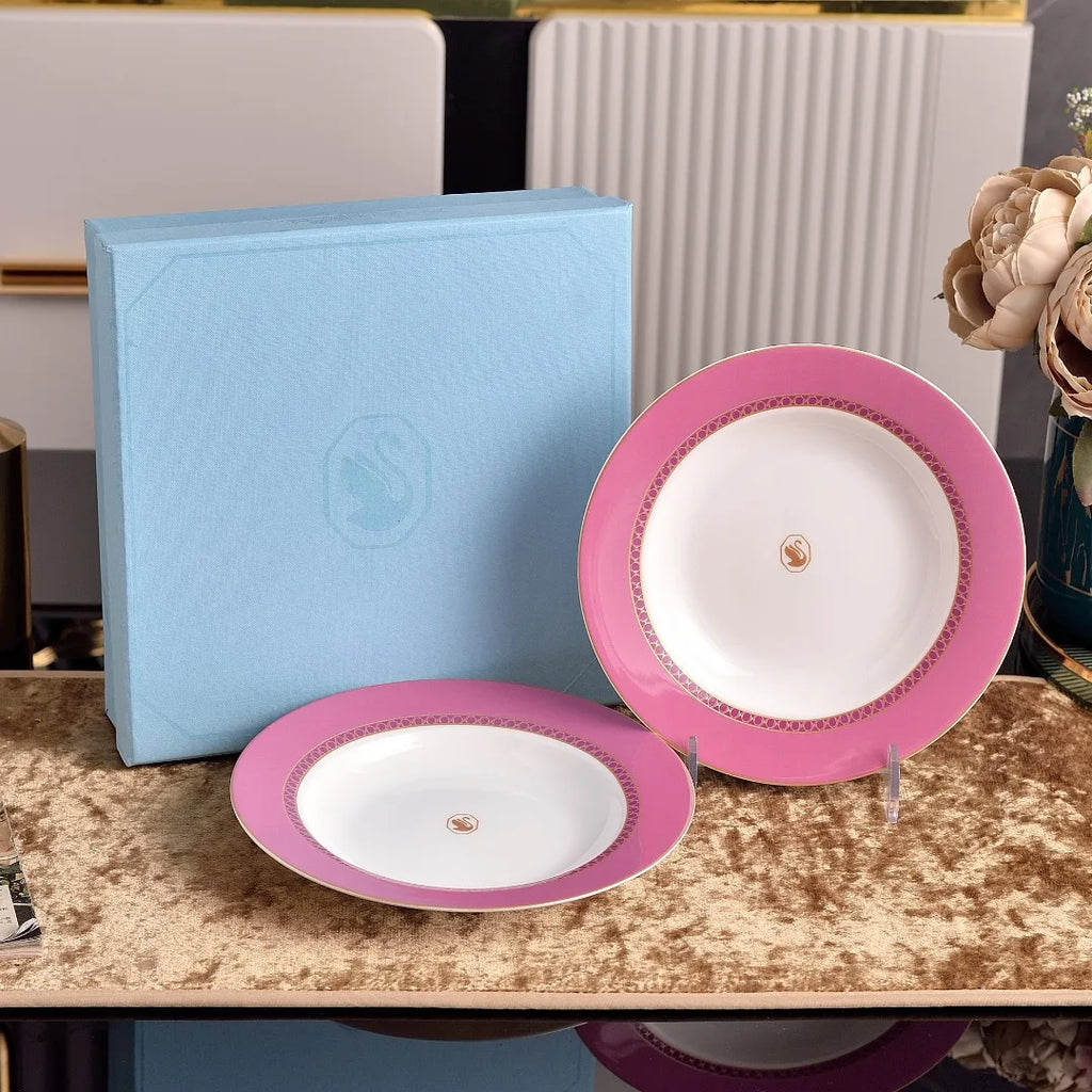 Swan Theme Serving Plate Dessert Soup Plate Fish Plate Large Round Tray Luxury Tableware for Home Use Ceramic China Bone