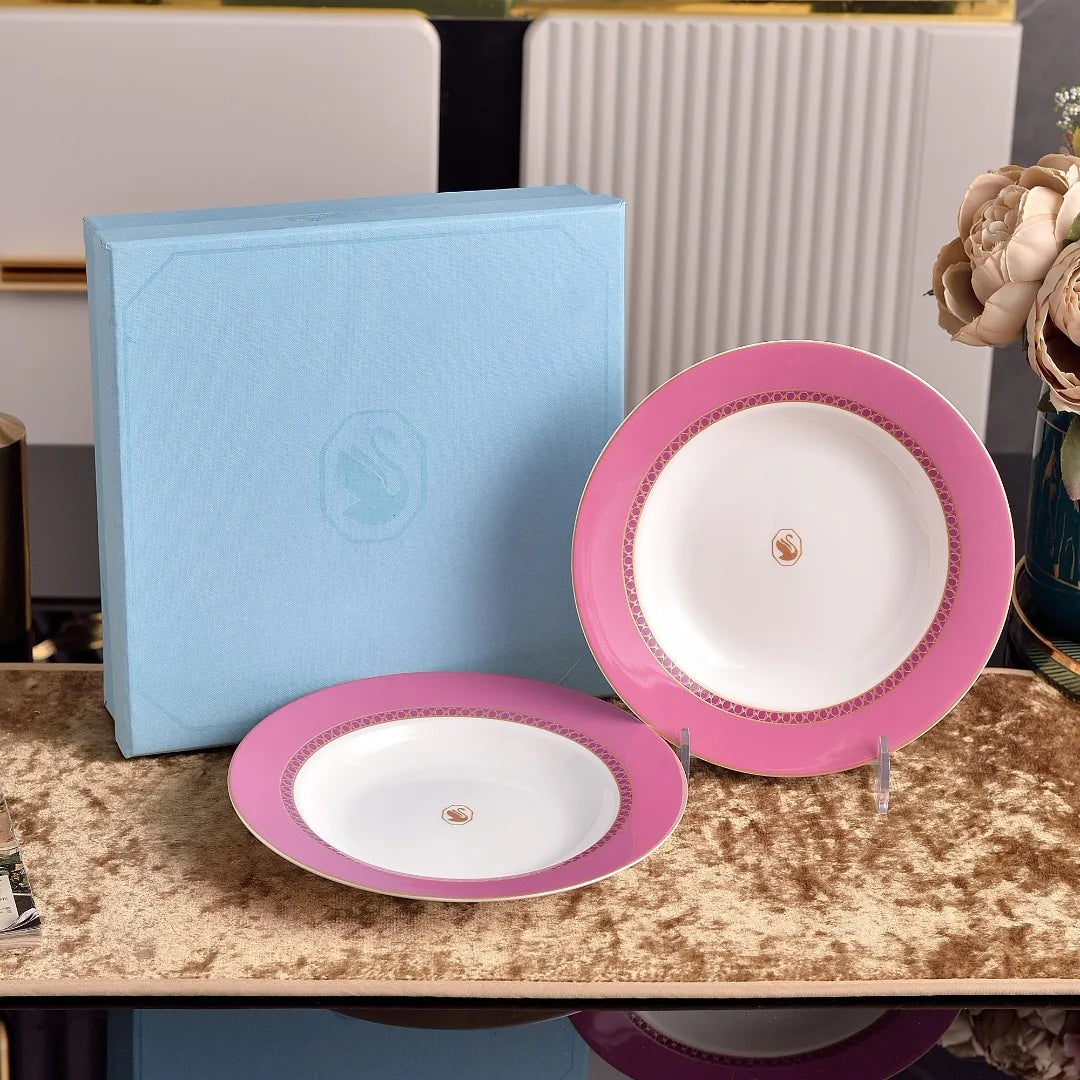 Swan Theme Serving Plate Dessert Soup Plate Fish Plate Large Round Tray Luxury Tableware for Home Use Ceramic China Bone