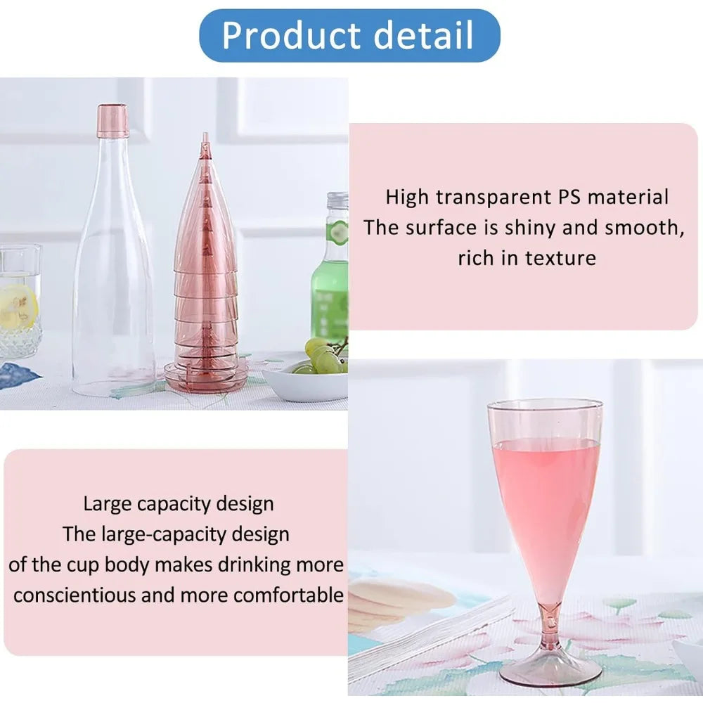 Foldable Plastic Champagne Wine Glasses Set Reusable Wine Glasses with Storage Bottle Suitable for Outdoor Camping Travel