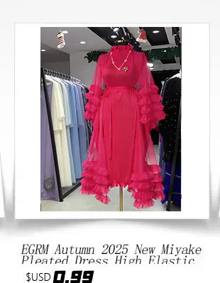EGRM Pleated Party Dress Women's High Quality Beaded Color Block Long Sleeve Loose Fit Flared Maxi Evening Dresses 9R5303