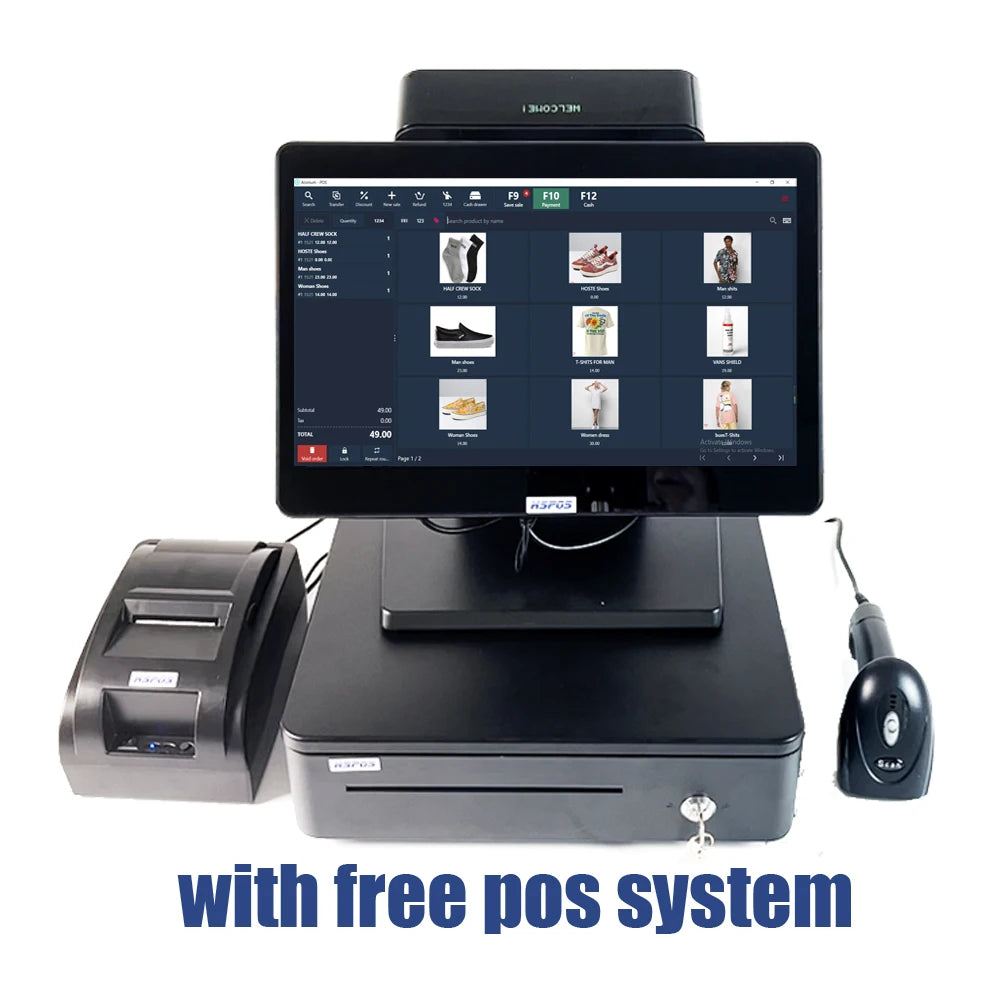 14 Inch Cash Register for Business Win 10 Pos System I5 8G 128G with 58mm Thermal Printer Scanner and Cash Box