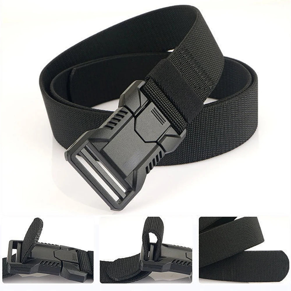Nylon Tactical Belt Men Automatic Buckle Quick Release Military Belt Outdoor Casual Workwear Training Pants Heavy Duty Web Belt
