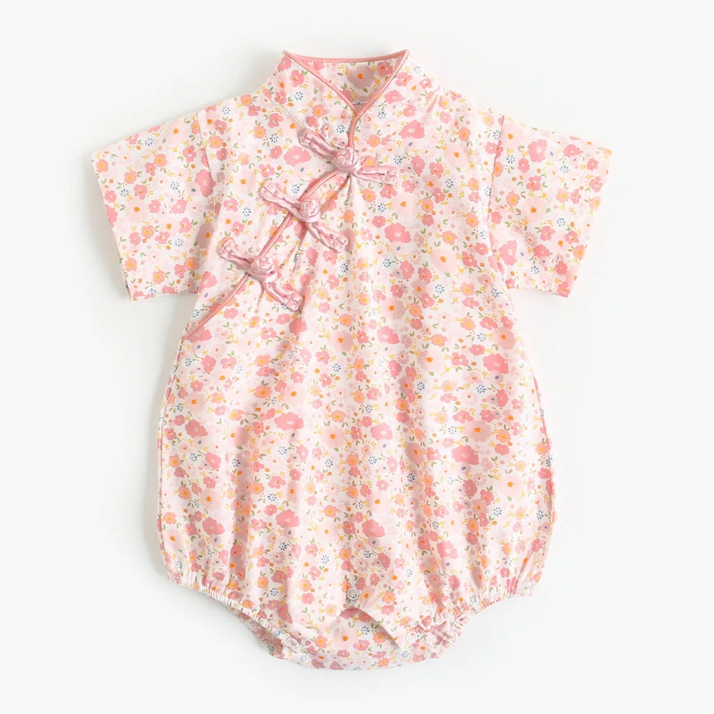 0-18M Summer Baby Girl Boys Clothing  Rompers Jumpsuit Short-sleeved Floral Print  Cute Soft Newborn Infant Baby Kimono Playwear