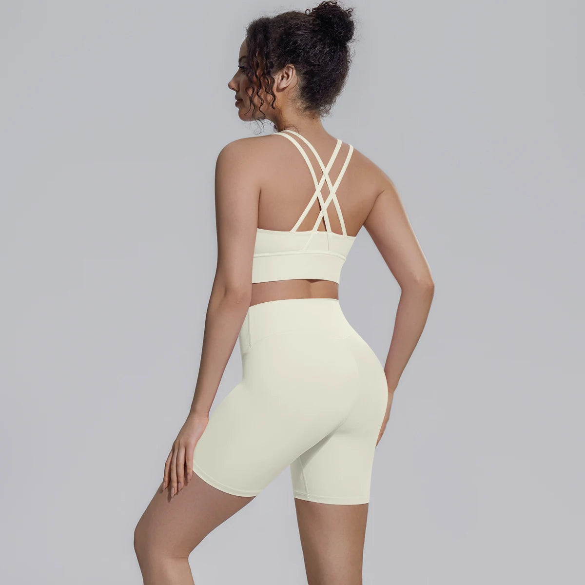 2PCS/set Yoga Set Summer Breathable Running Cycling Backless Sports Bra High Waist Peach Buttocks Fitness Shorts Gym Yoga Set