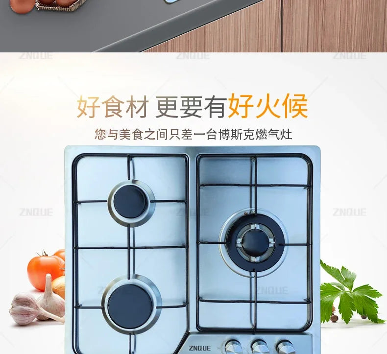 3-Burner Stainless Steel Gas Hob European Style Built-in Natural Gas Kitchen Stove