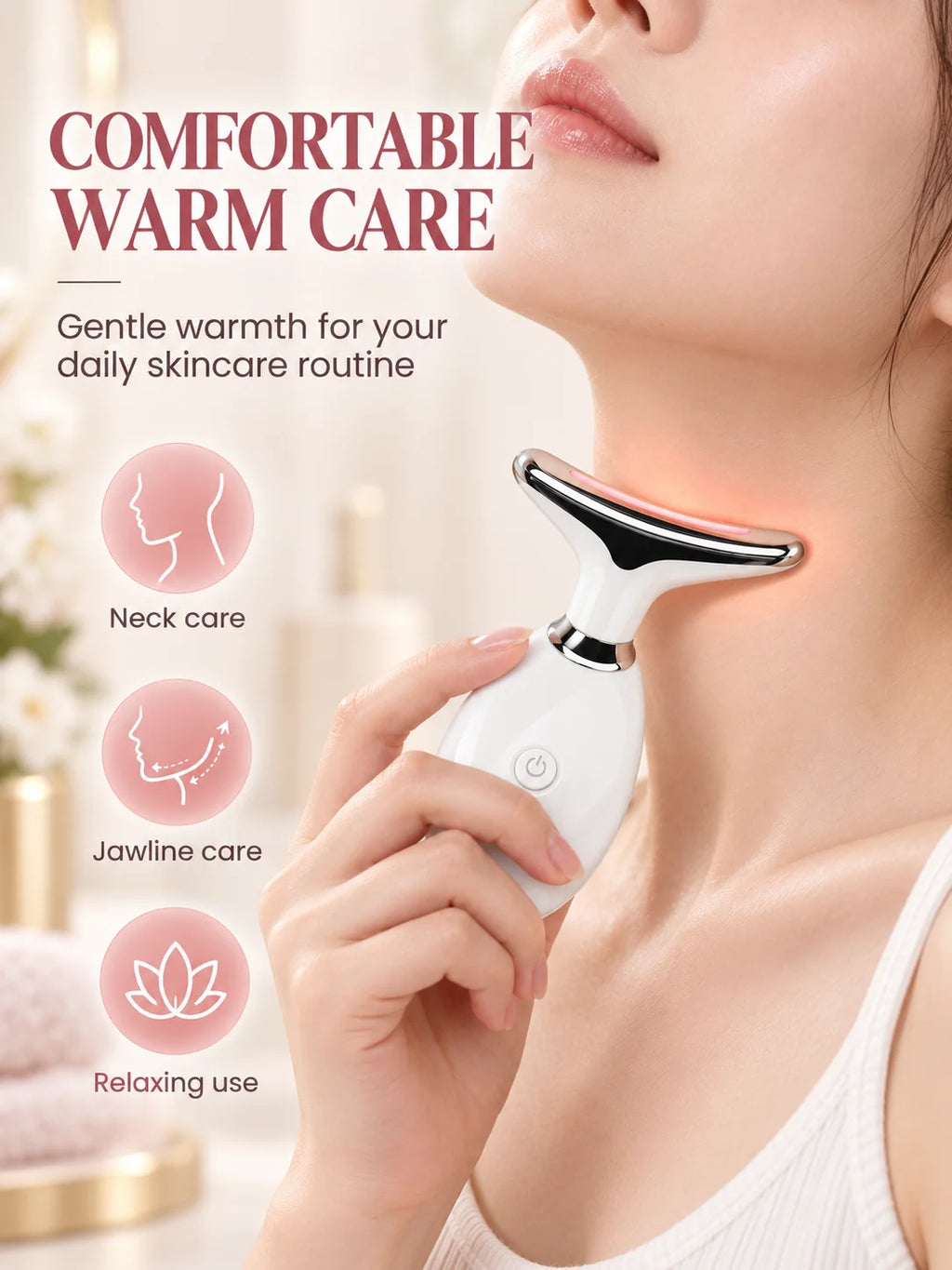 EMS Neck Massager Face Beauty Device T Shaped Neck Care Tool 3 Color Light Warm Care Ion Cleansing Rechargeable Skin Care