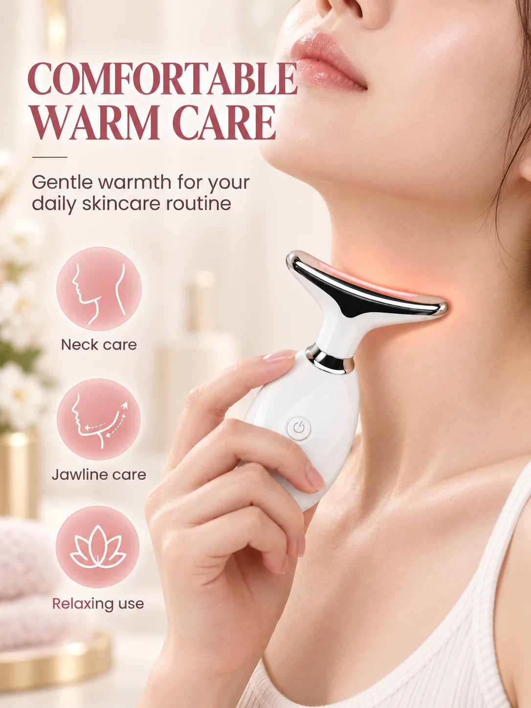 EMS Neck Massager Face Beauty Device T Shaped Neck Care Tool 3 Color Light Warm Care Ion Cleansing Rechargeable Skin Care