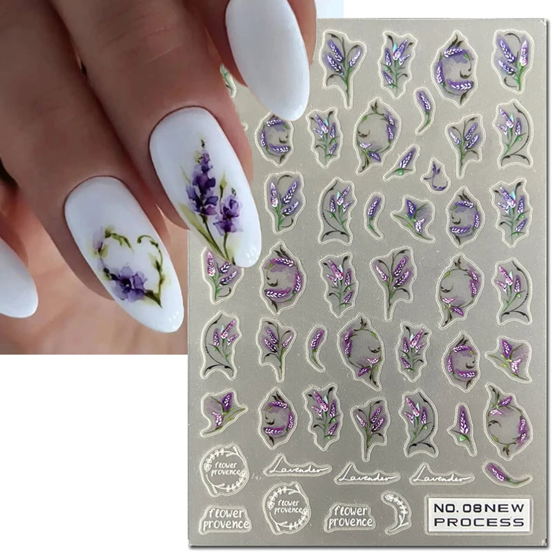 3d Nail Art Ultrathin Decals Blue Pink Blossom Florals Flowers Leaves Nail Stickers Decoration For Nail Tips Beauty