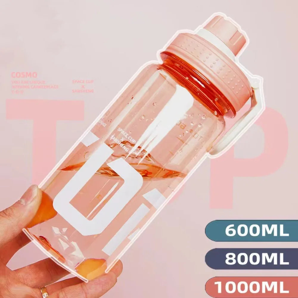 0.6L/0.8L/1L Large Capacity Water Bottles Leak Proof Lightweight Clear Drink Bottle Plastic with Handle Strap