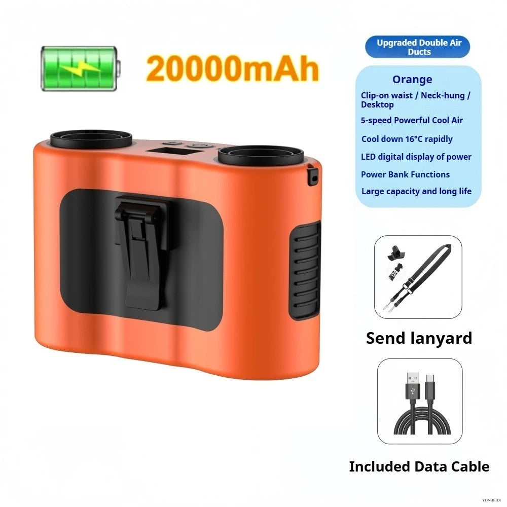 Portable Waist Clip Fan Mini USB Charging Hanging Fan with LED Flashlight Outdoor Single/dual Air Outlet Fan 20000/10000Mah F6/7