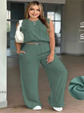 Fashion Ultra-short Sleeveless Top Trousers 2-piece Set Summer New Casual Pocket Loose Wide-leg Trousers Female Office Set 2025