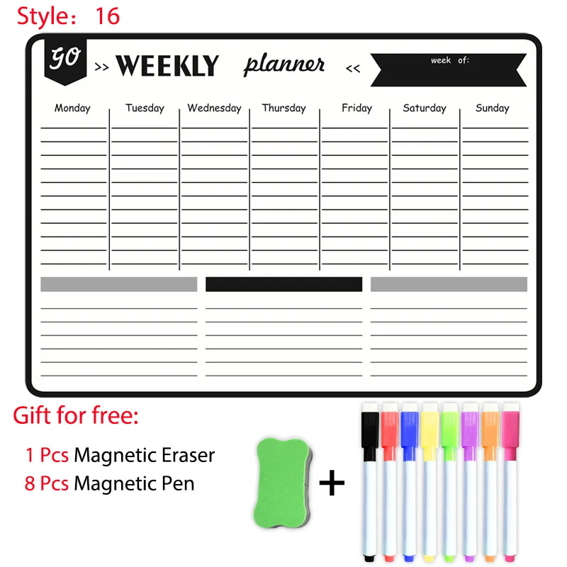 A3 Size Magnetic Monthly Weekly Planner Dry Erase Whiteboard Calendar Table Blackboard Fridge Sticker Message Board Menu