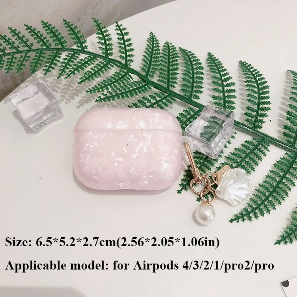Dreamy Pearl Shell Earphone Case with Keychain Soft Headphone Box Cover TPU Earphone Accessories for Airpods 4/3/2/1/pro2/pro