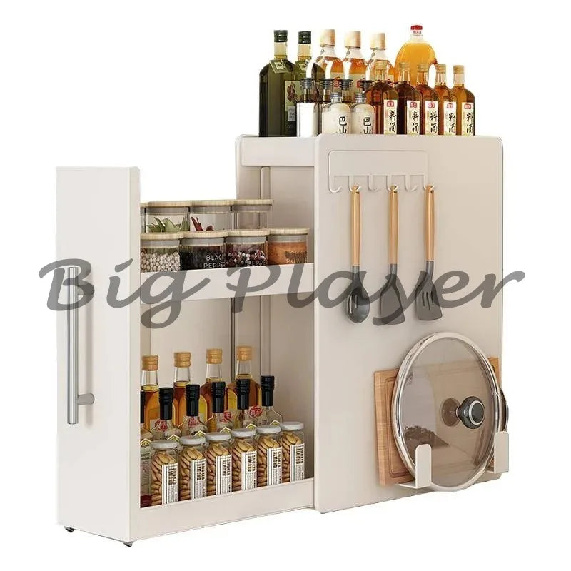 Ultra-Narrow Dust-Proof Pull-Out Condiment Rack Multi-Functional Kitchen Countertop Storage Organizer for Home