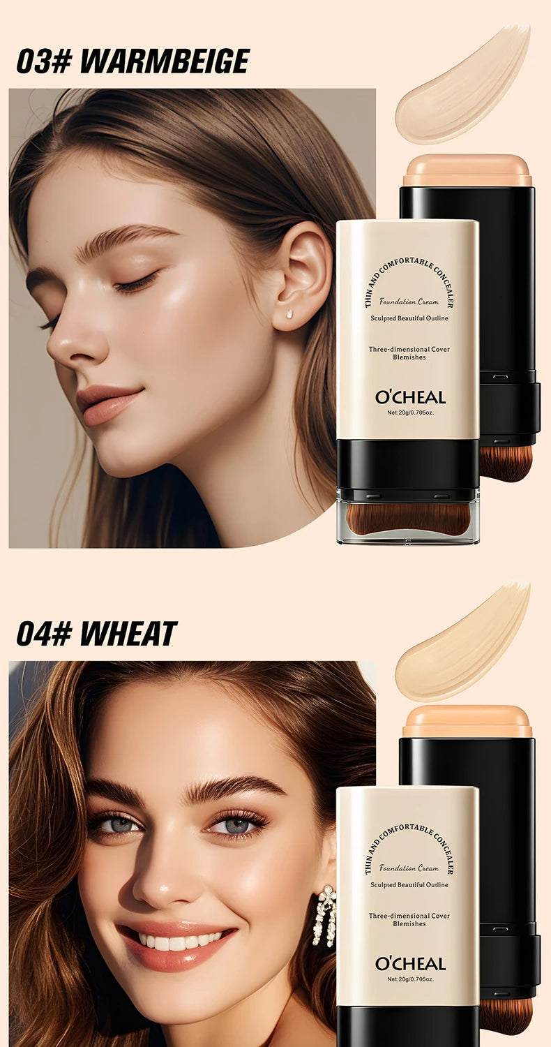 Double-Headed Foundation Make-Up Stick, Waterproof, Set Makeup, conceal, Moisturize, Control Oil, Brighten, No Makeup Transfer