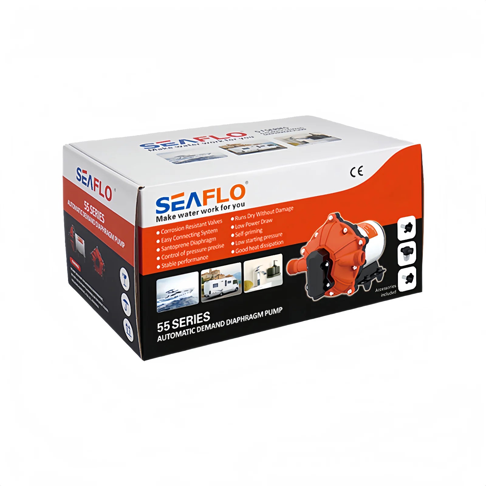 SEAFLO 55 Series 12V 24V Marine Self Priming Diaphragm Water Pump 5.0 GPM 60 PSI for Boat RV Camper Yacht