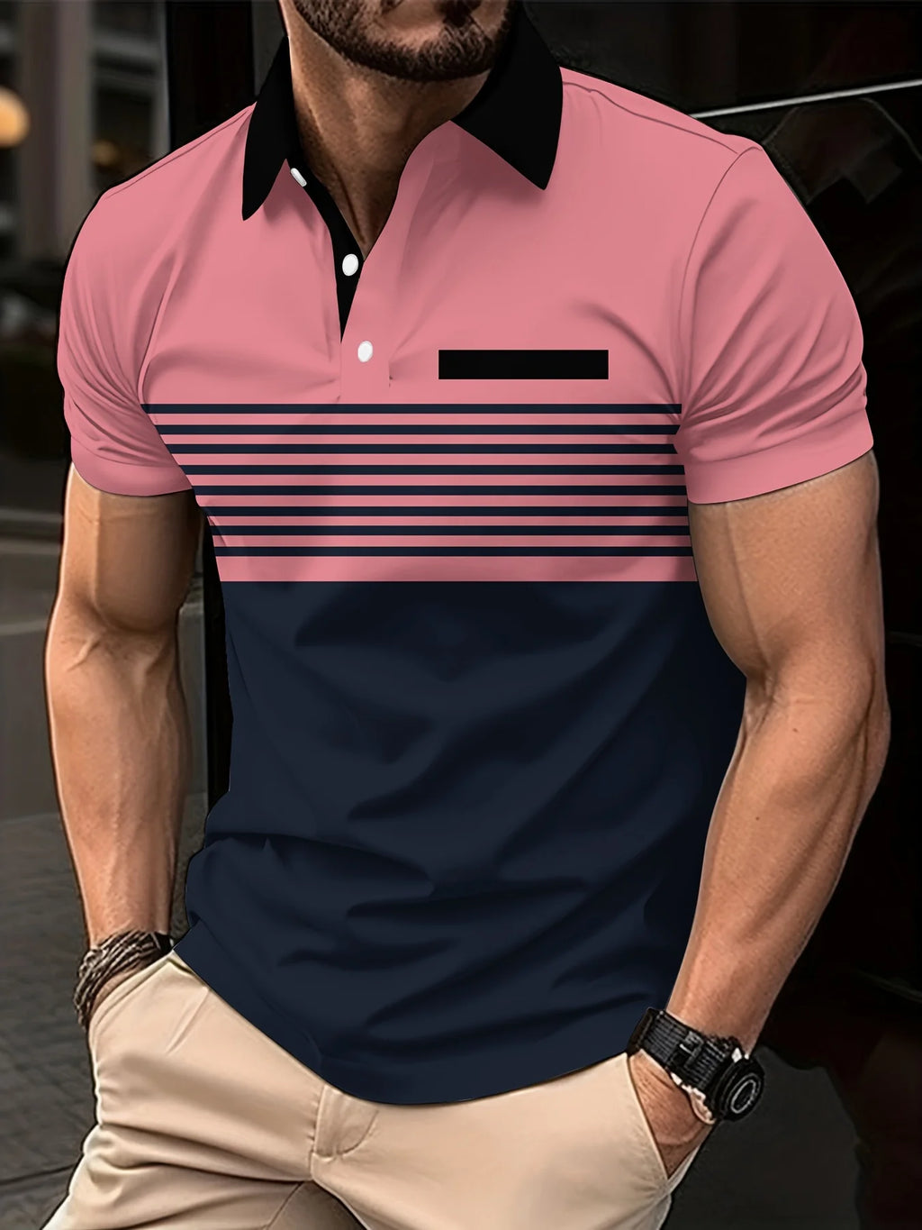 Summer T Shirts for Men 2024 Short Sleeve Men's Clothing Collar 3D Printing Plain Shirt Striped Polo Tees Fashion Pullover Tops
