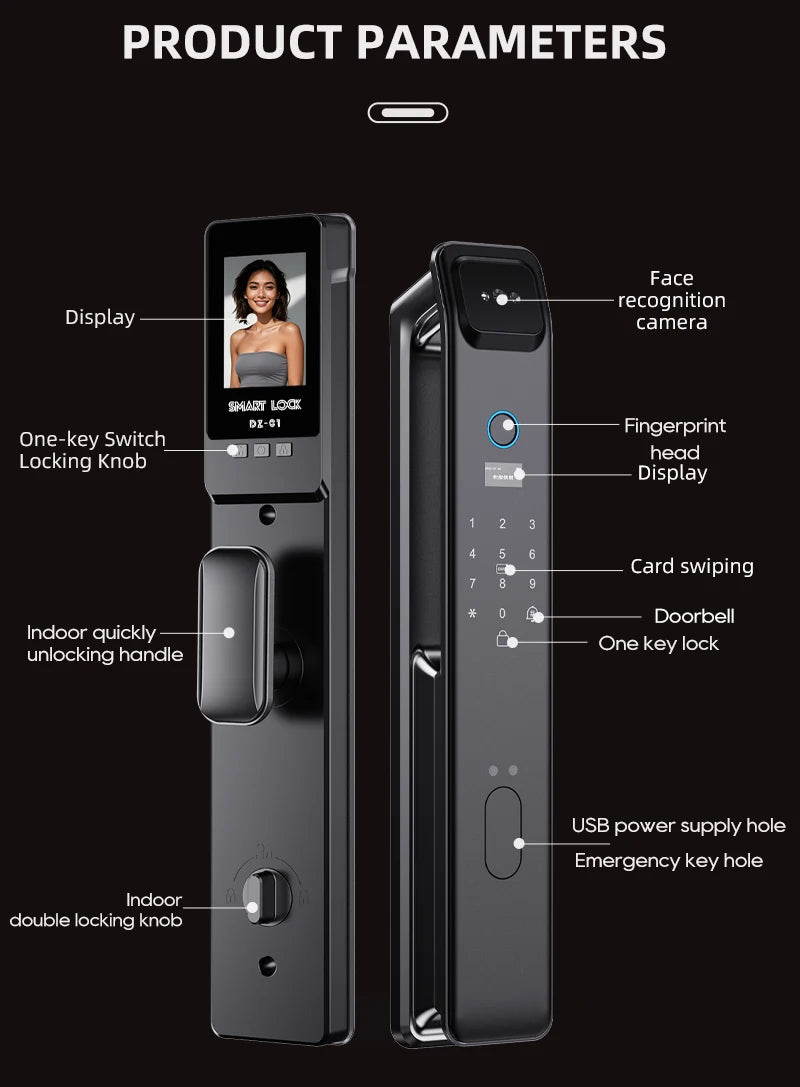 EGFirtor Password Door Lock Face Recognition Fingerprint Lock with Camera Biometric Smart Digit Lock