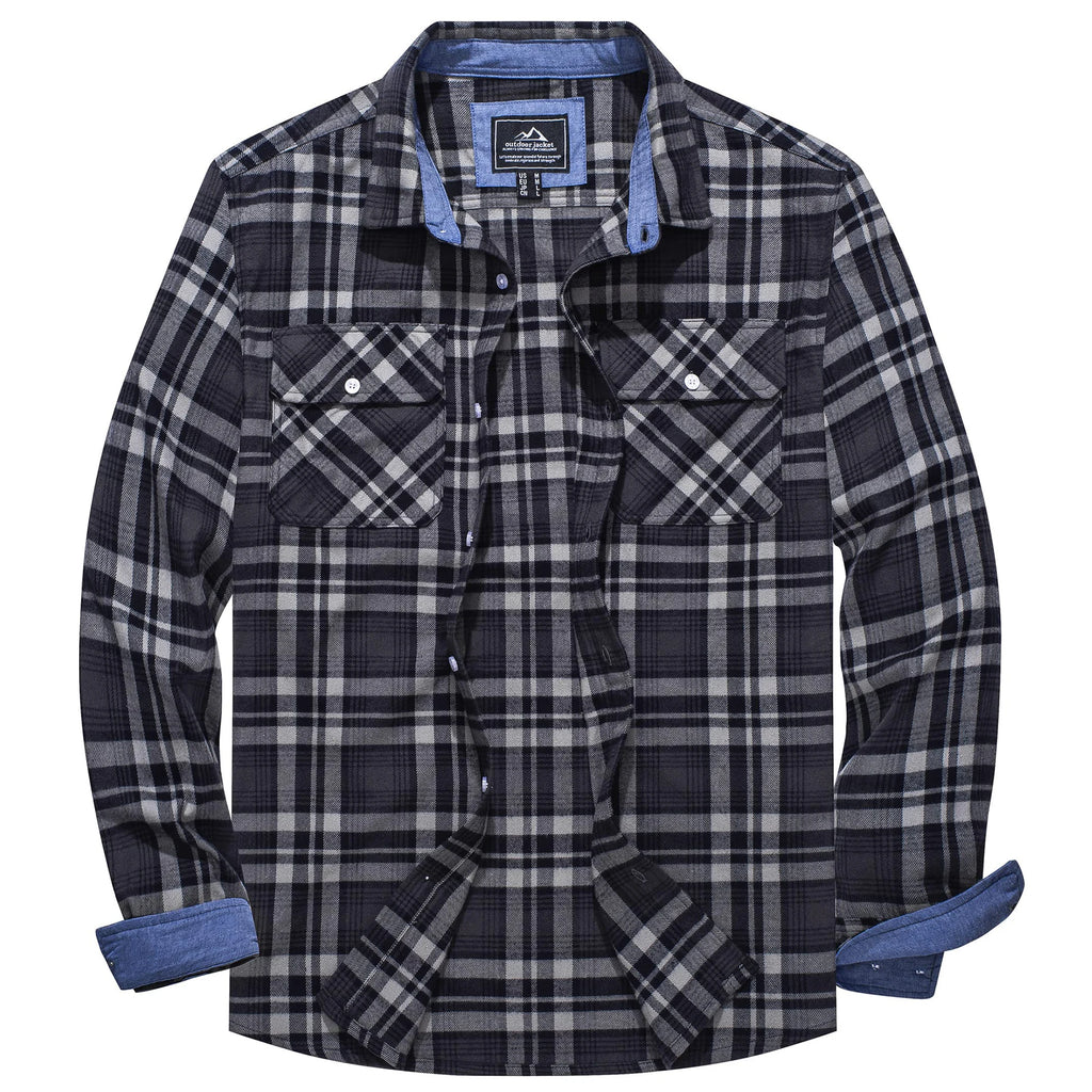 MAGCOMSEN Autumn Windproof Men's Flannel Shirt Warm Long Sleeve Casual Plaid Shirts with Two Chest Pockets