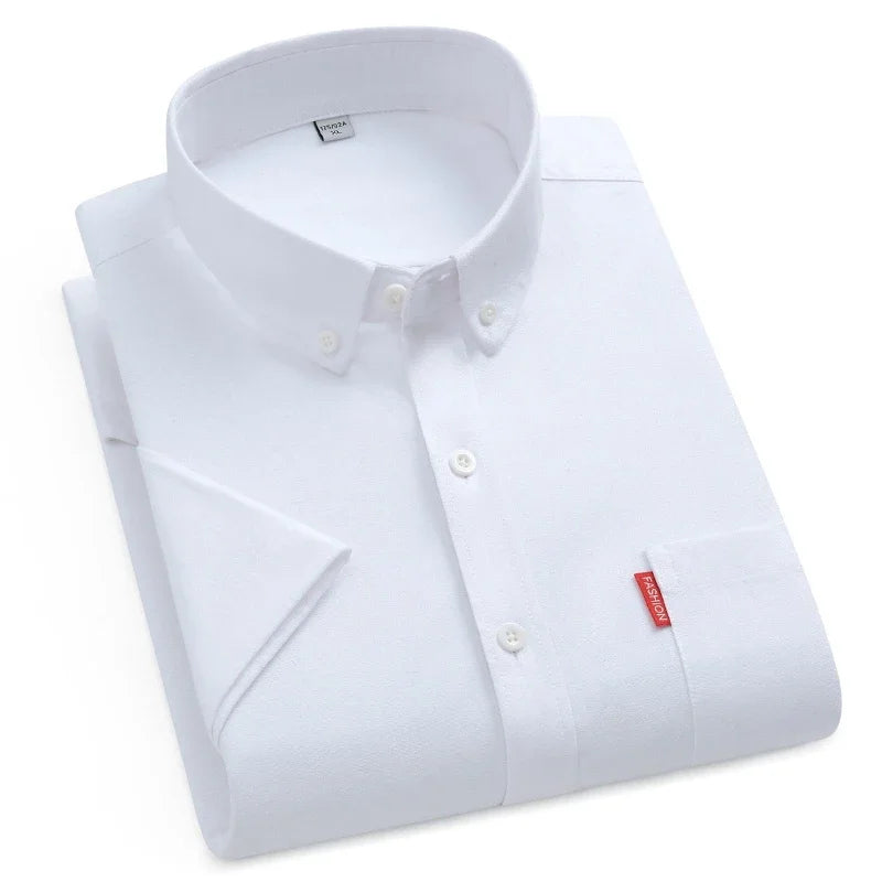 5XL 4XL Men Shirt Short Sleeves with Pockets Summer Business Solid Color Oxford 100% Cotton Men Shirt Short Sleeves White Shirt