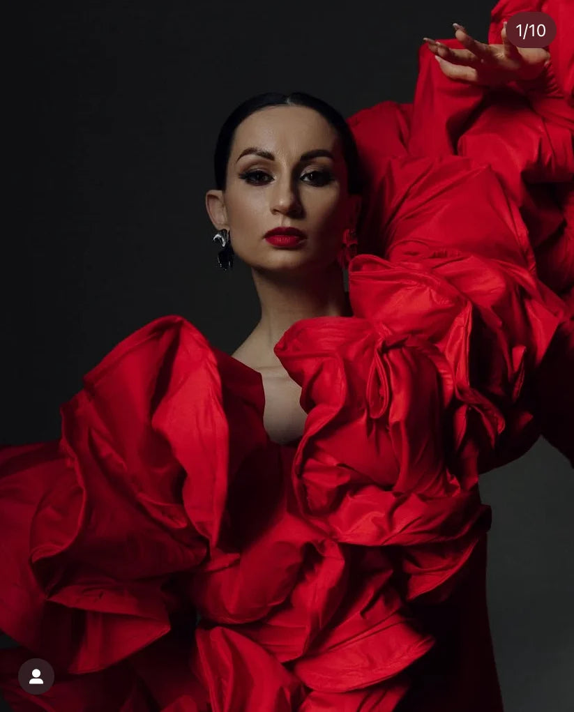 Stunning Red Dresses Off Shoulder Ruched Maxi Gown Mermaid F,oral Sleeve Party Dress Ruffles Vestido de Novia