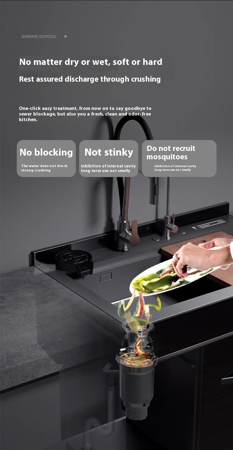 High Efficiency Stainless Steel Kitchen Garbage Disposal Quiet Efficient with Anti-Blocking Design Electric Power Source