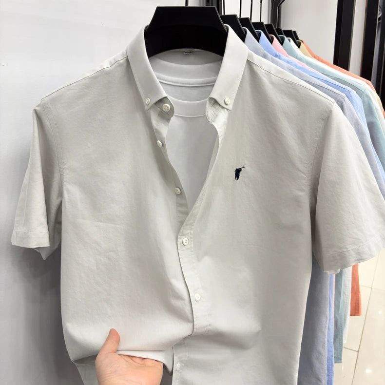 100% cotton short sleeve shirt summer classic solid color luxury brand Paul embroidery fashion business golf casual men's wear