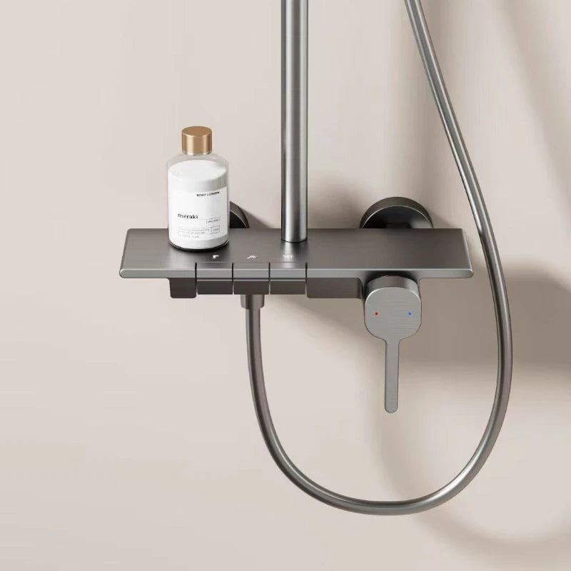 Piano Key Three Ways Water Outlet Shower Set Wall Mount Bathroom Shower Faucet Set Rainlfall Pressurized Bathroom Shower System