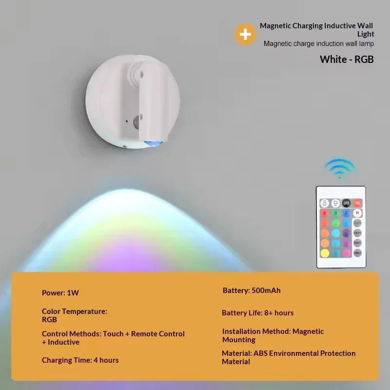 LED Light Magnetic Rechargeable Wall light Spotlight Wireless No Punch Reading Light With Touch Switch Dimmable Bedside Lamp