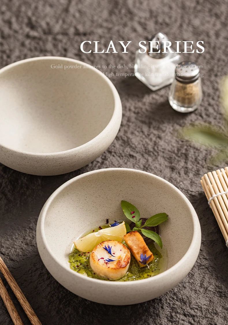 Retro Ceramic Soup Bowl Yogurt Bowl Rice Bowl Oatmeal Bowl Home Use Thick Earthenware Vintage Style Dining Utensils