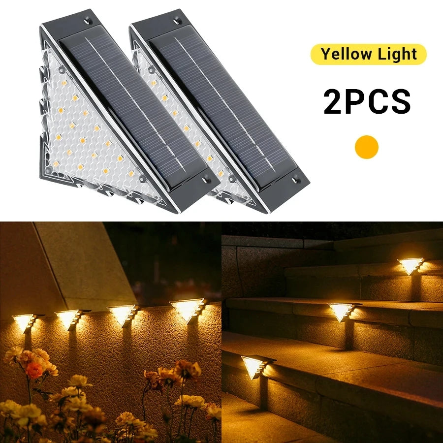 Outdoor Solar Step Lamp Two-tone Triangle LED Lights Waterproof Auto on Decoration Deck Lantern for Patio Yard Driveway Porch