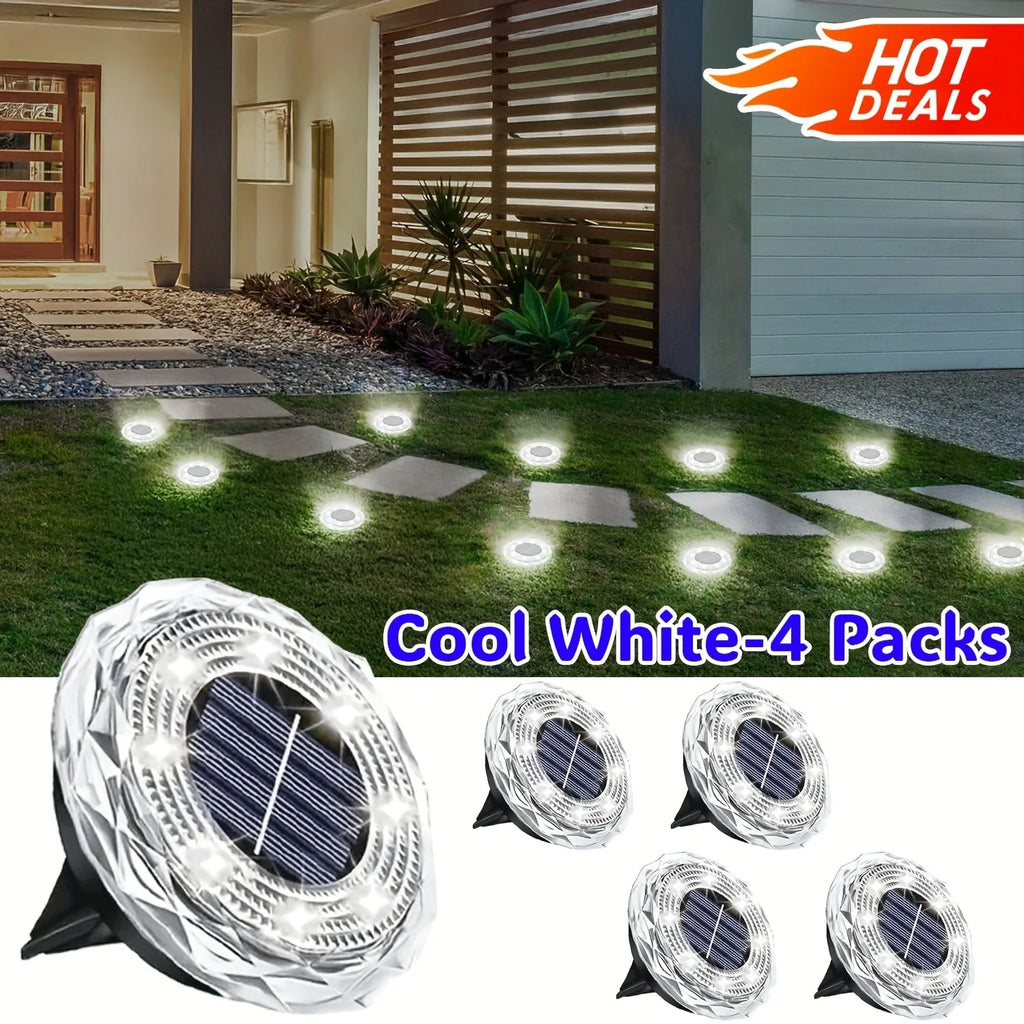 2/4pcs Solar Ground Lights 8LEDs Solar Lights Outdoor Bright LED Solar Disk Lights Outdoor Garden Pathway Driveway Lawn Lights