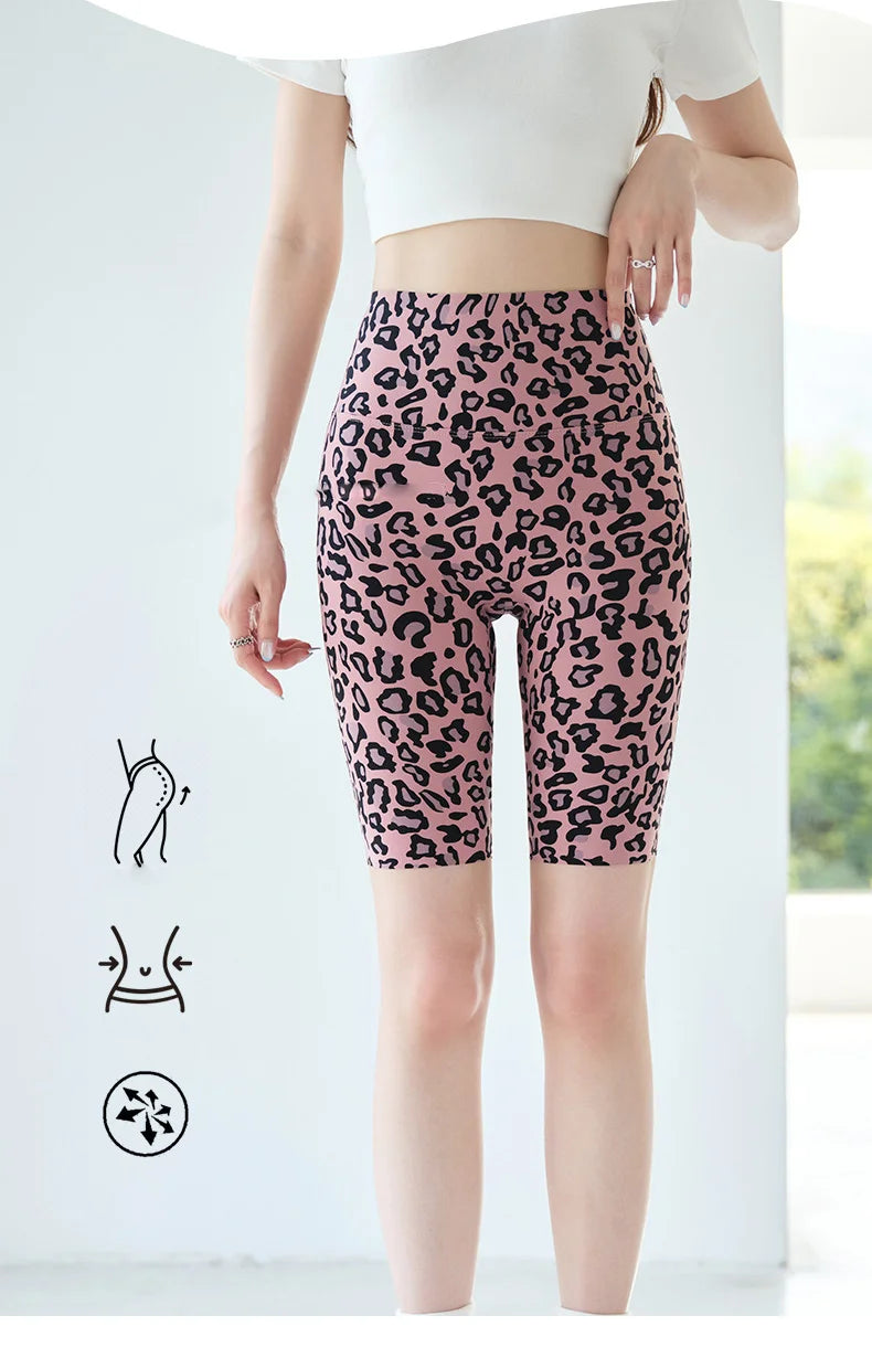 BIVIGAOS Summer Fashion Trend Leopard Print Cycling Shorts Women High Waist Tight Sexy Sport Short Leggings Fitness Biker Shorts