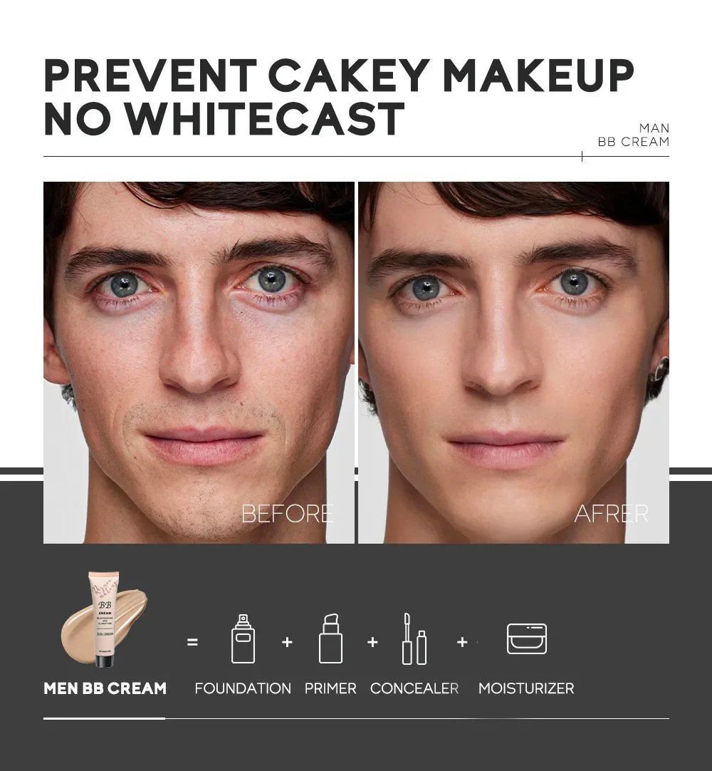Men’s BB Cream – Full Coverage, Waterproof,Long-Lasting, Natural Matte Finish,Certified, Skin-Friendly, Quick Base for All Looks