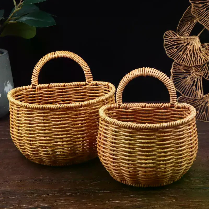 Kitchen Storage Basket With Handle Cute Wall Hanging Woven Basket Kawaii Hanging Storage Basket Kitchen Sundries Organizer