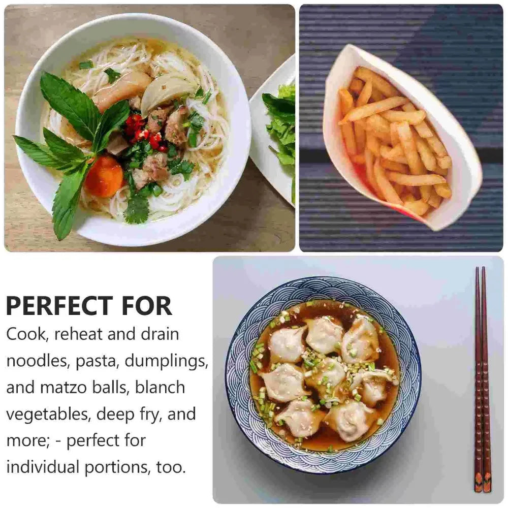 Durable Stainless Steel Noodle Funnel Wooden Handle Pasta Basket Strainer Multifunctional Fine Mesh Sieve Spoon Kitchen Gadgets