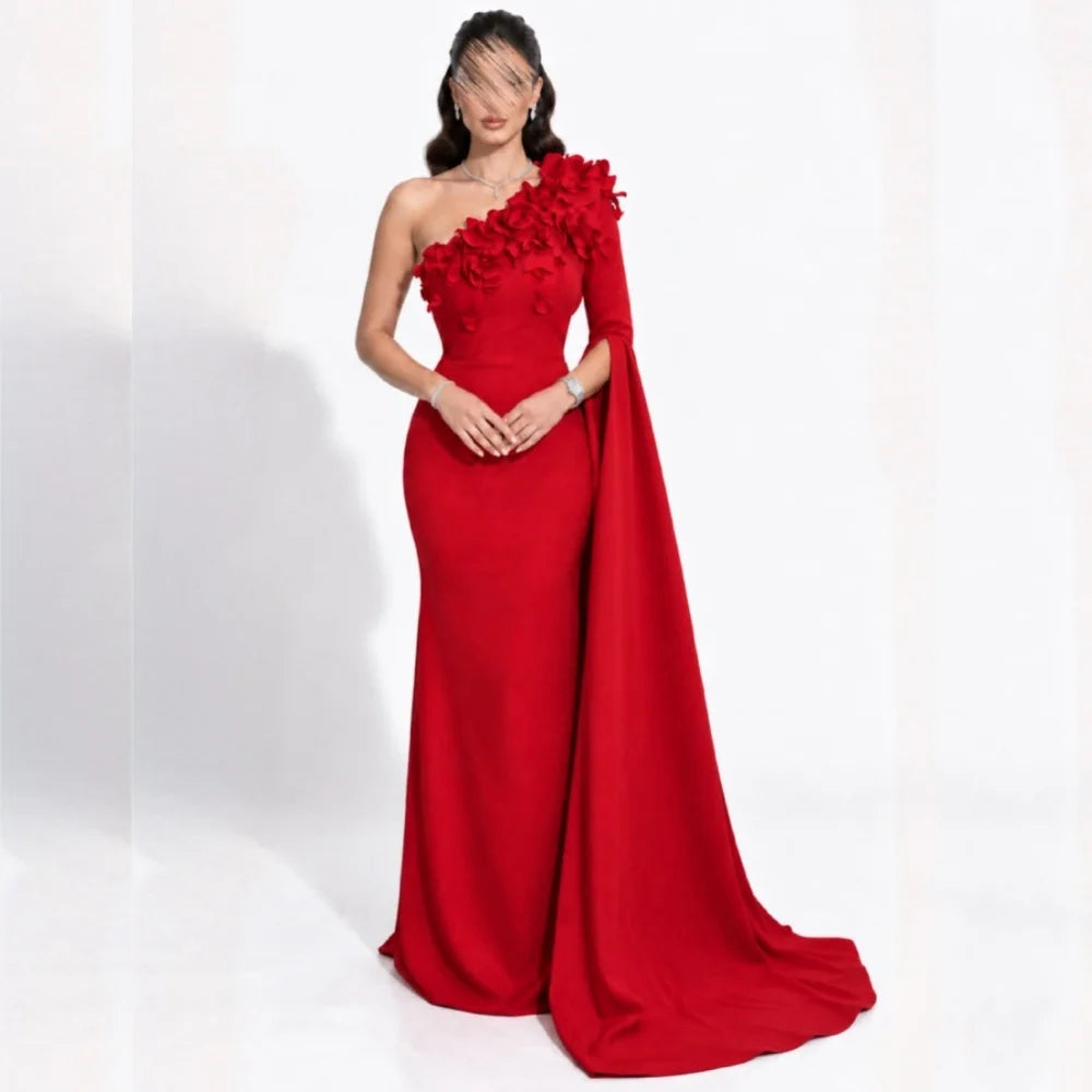 Customized Elegant AppliqueOne-shoulder Evening Gowns for Banquet Prom Wedding Guest Dress Formal Occasion Chic