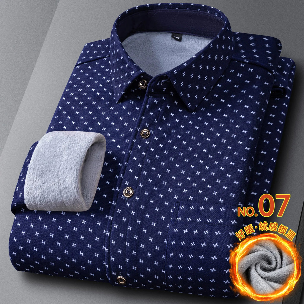 New In Tops Men's Thicken Flannel Fur Lined Shirts Autumn Winter Plus Sized Warm Long Sleeved Plaid Business Casual Slim Clothes